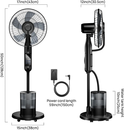 Misting Pedestal Fan 4L Tank Remote Oscillating Standing Cooling 5 Speed Patio