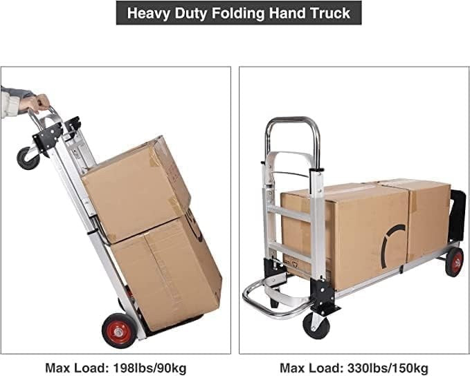 Folding Sack Truck Trolley 2 in 1 Heavy Duty 150kg Aluminium 4 Wheel Platform