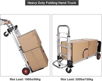 Folding Sack Truck Trolley 2 in 1 Heavy Duty 150kg Aluminium 4 Wheel Platform