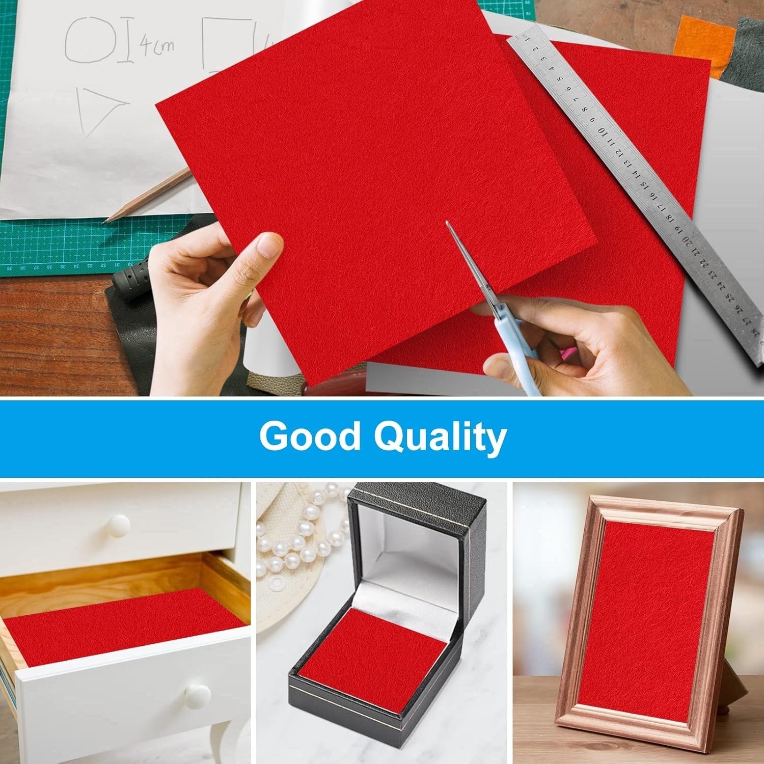 Large Self-Adhesive Felt Glides 20x150 cm Felt Pads Self-Adhesive Furniture Red