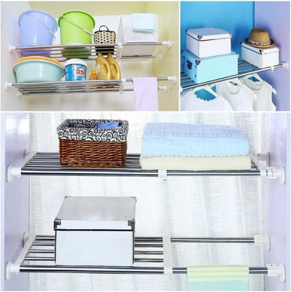 Expandable Wardrobe Shelf Rack 50-80cm Ivory Tension Storage Organiser No Drill