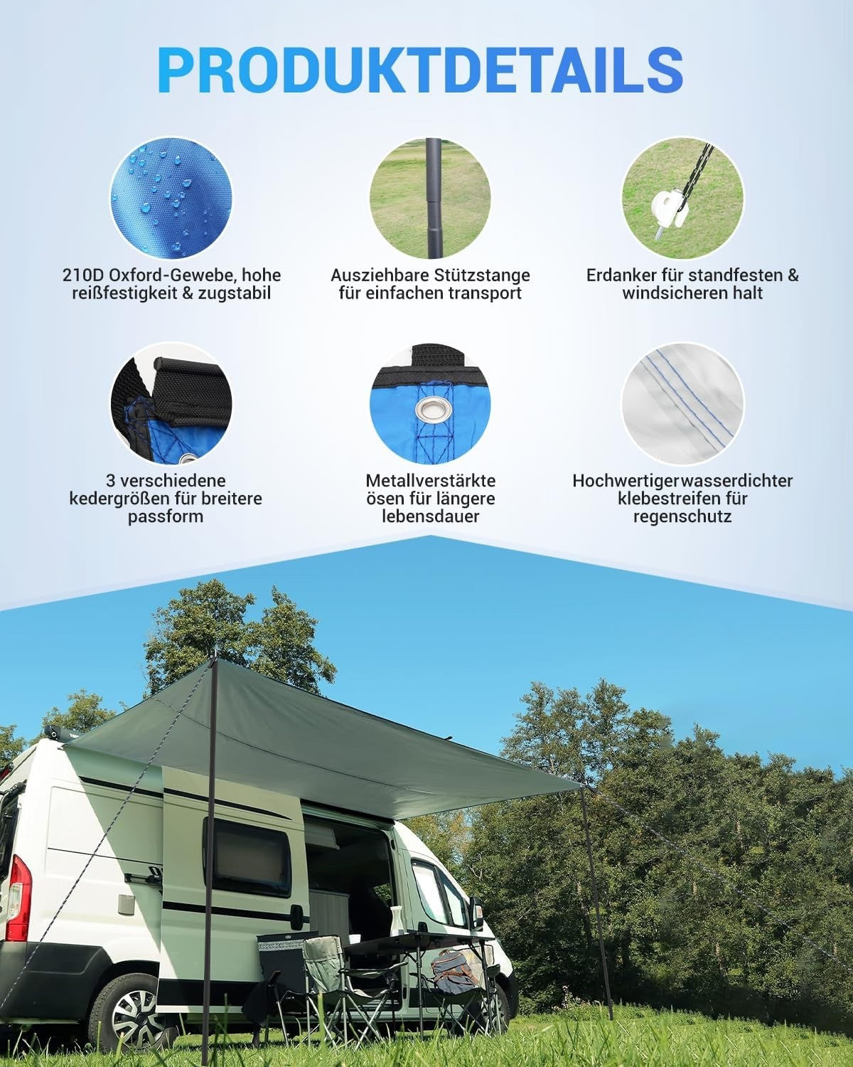 Campervan Awning Caravan Canopy 3.5x2.4m 3 Keder Sizes 210D Waterproof UV Cover