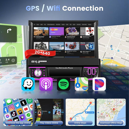 Single Din Stereo 7 Inch Android 15 CarPlay Android Auto GPS Bluetooth 2G 64G