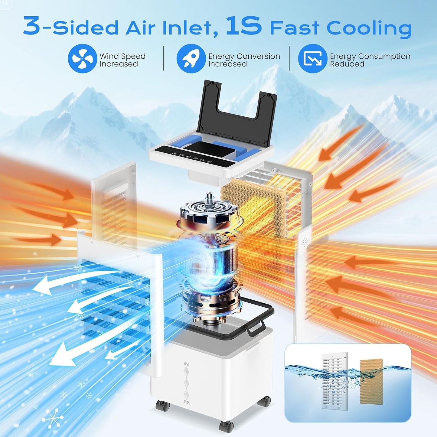 Portable Evaporative Air Cooler 12L 45W 24H Timer Remote Control Black Bladeless