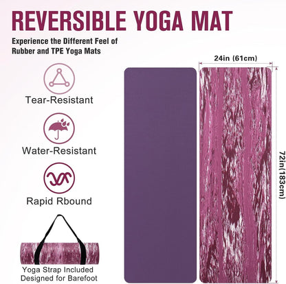 Yoga Mat Exercise Fitness Pilates 10mm Extra Thick Non Slip Rubber TPE Purple