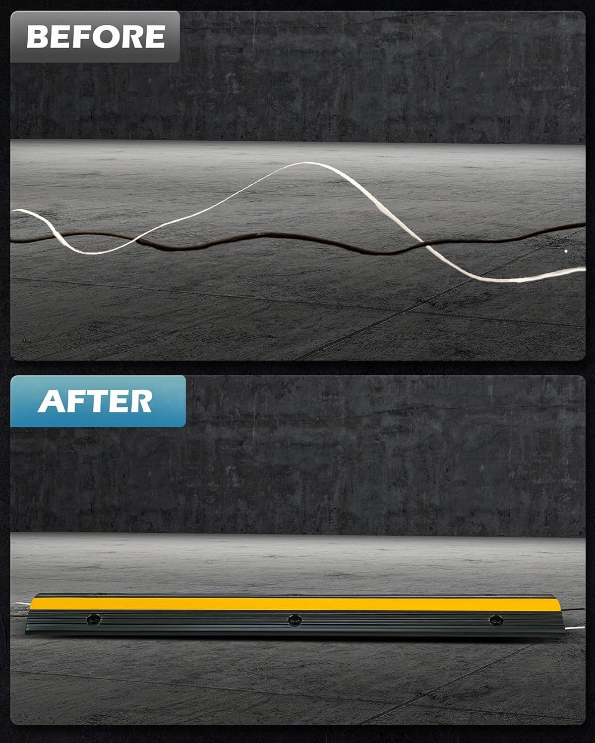 CREWORKS Floor Cable Protector 4-Pack Rubber 1-Channel Ramp 6600lbs 99×15×3cm