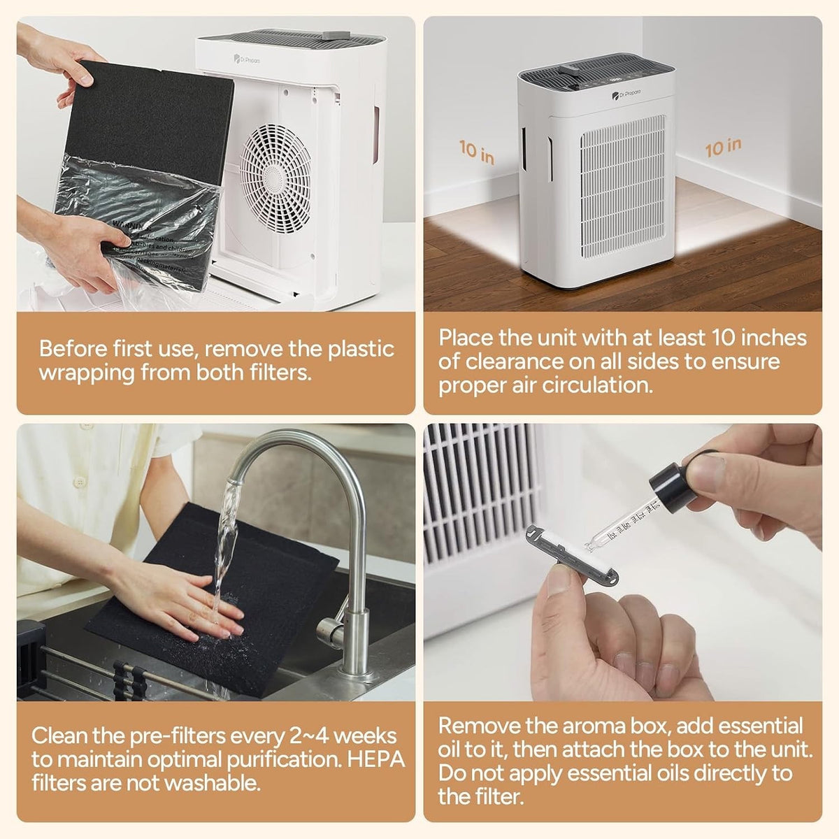 Air Purifier HEPA Filter H13 Large Room Air Cleaner 300m3/h Pet Dust Pollen 20dB