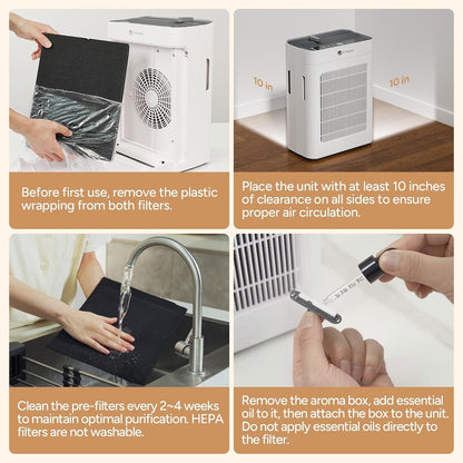 Air Purifier HEPA Filter H13 Large Room Air Cleaner 300m3/h Pet Dust Pollen 20dB