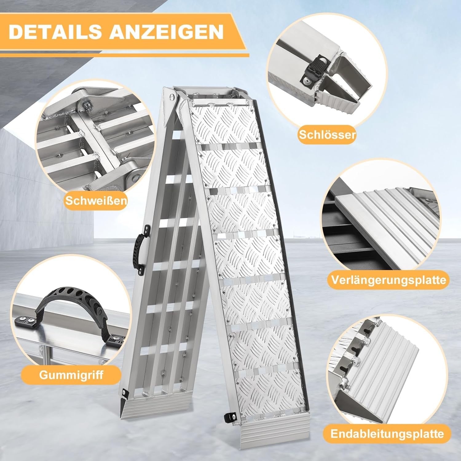 Loading Ramp Folding Aluminium 340kg 228cm Trailer Motorcycle Wheelchair ATV