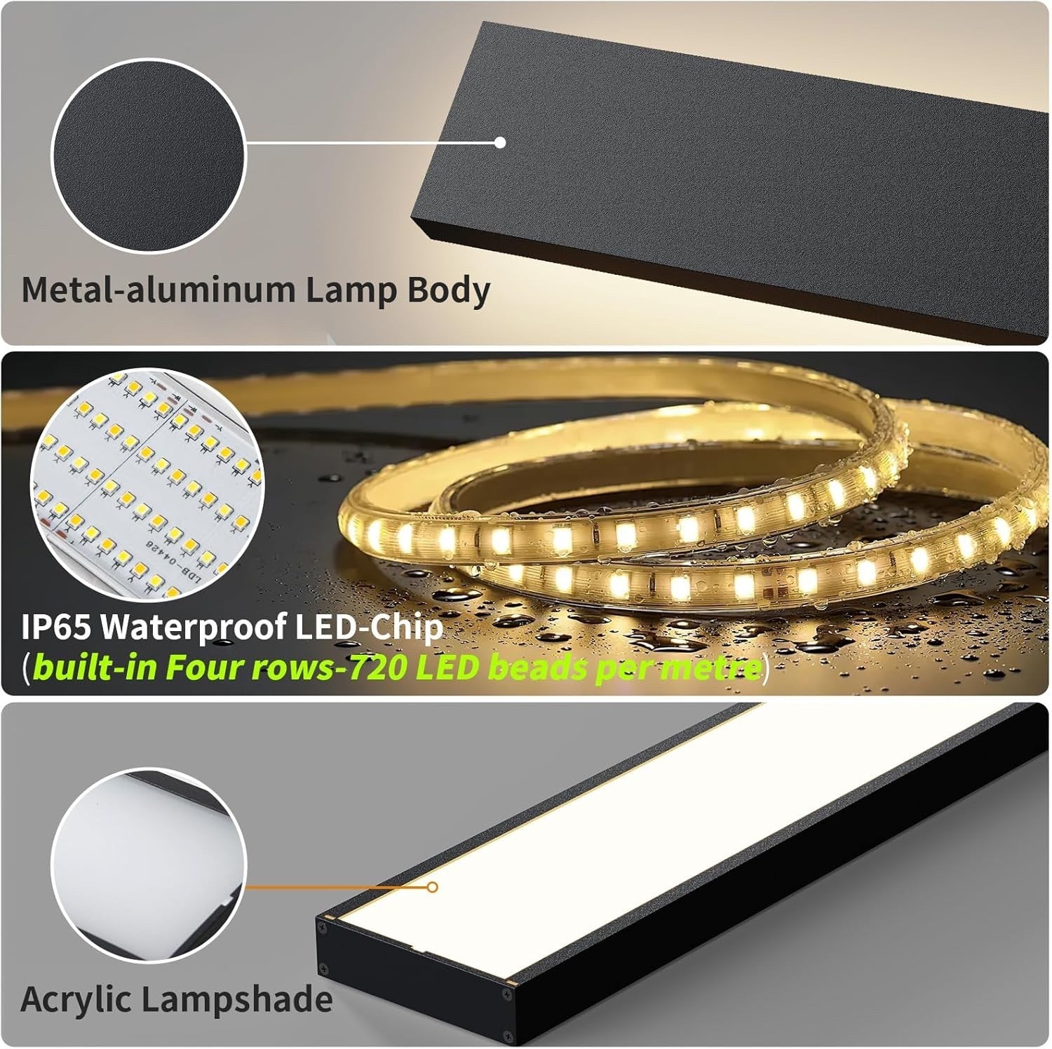 LED Outdoor Wall Light 100CM 2 Pack Dimmable IP65 Waterproof Exterior Black