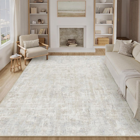 Large Area Rug Carpet 200x300cm Washable Non Slip Beige Abstract Living Room