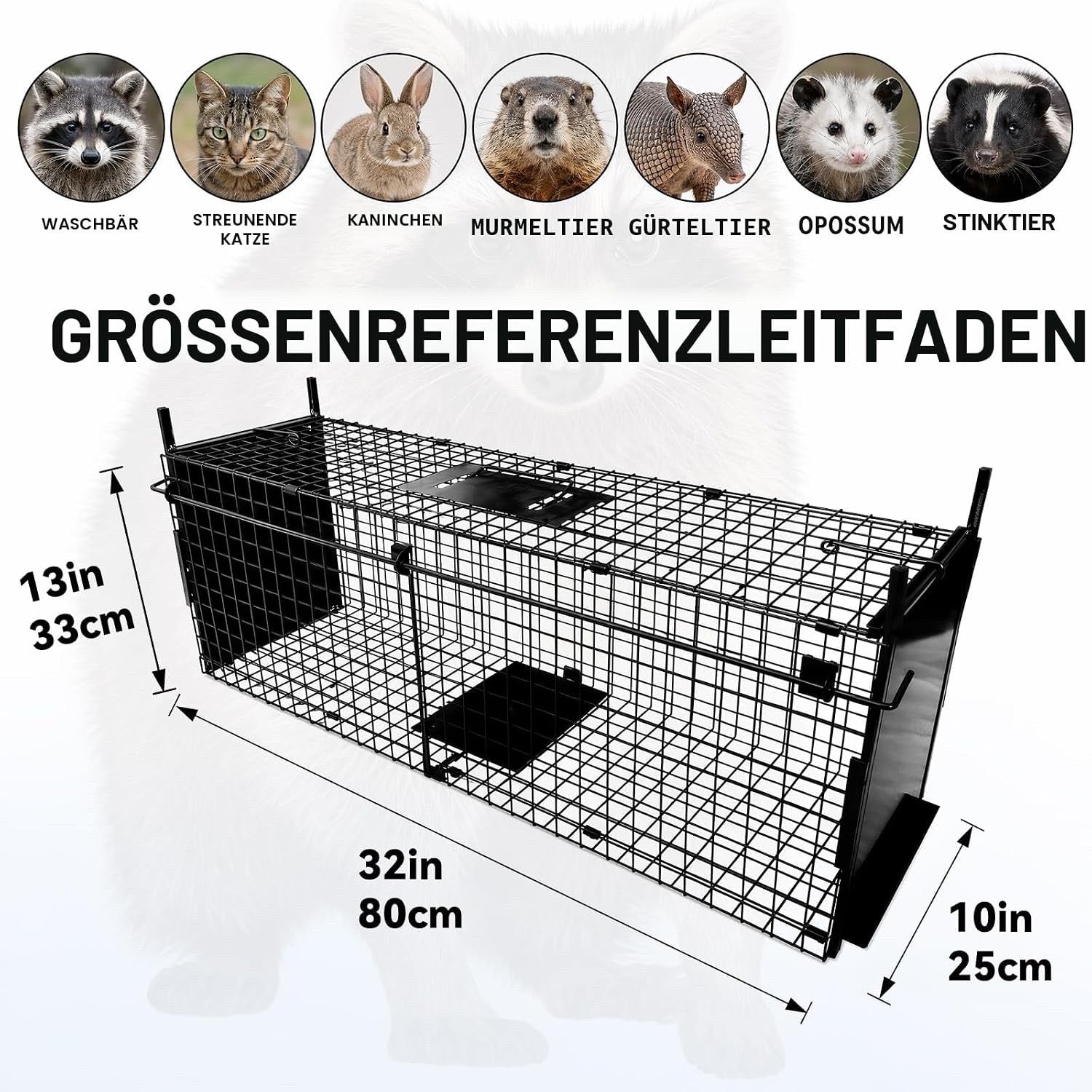 Humane Animal Trap Cage Double Door 84x33x 28 cm Metal Live Catch Rabbit Black