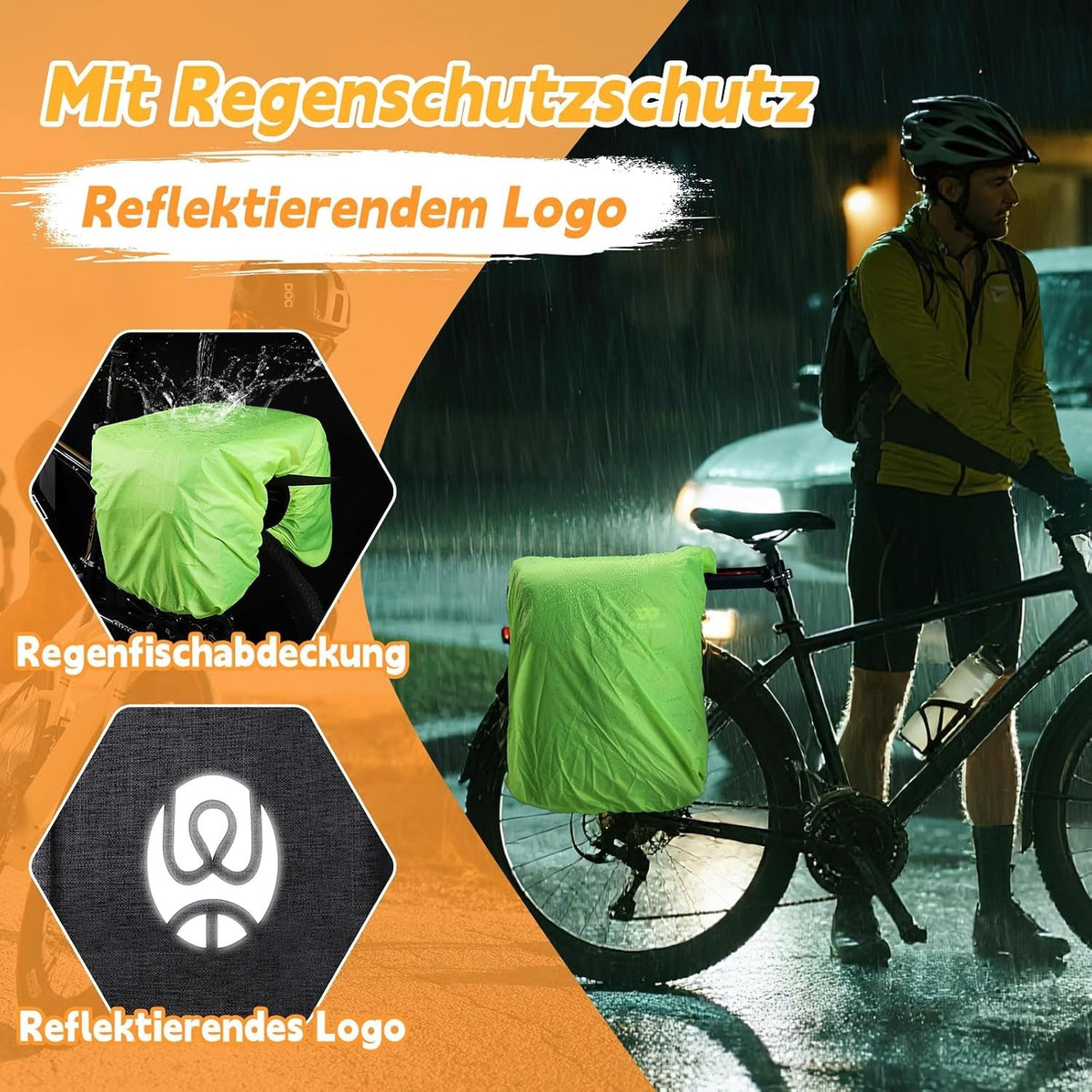 Bicycle Pannier Bags Rear Rack 35L Double Saddlebag Waterproof Black Reflective
