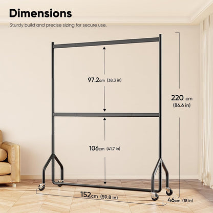 Clothes Rail Rack Heavy Duty Double Hanging Garment Stand 152cm 160kg Wheels