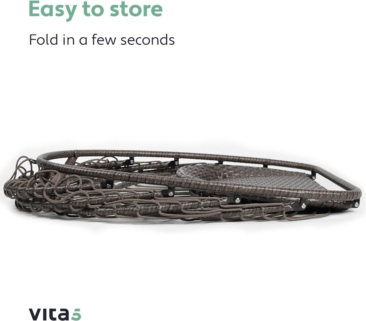 Vita5 Dark Grey Egg Chair Polyrattan Frame Cushion Hanging Indoor Outdoor 150kg