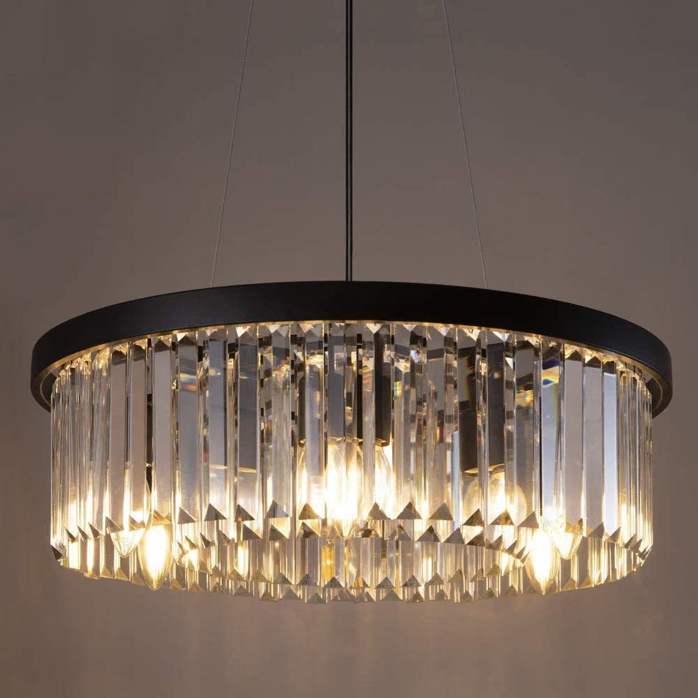Crystal Chandelier Pendant Light 6-Light Black Modern Ceiling Fixture 21.65in