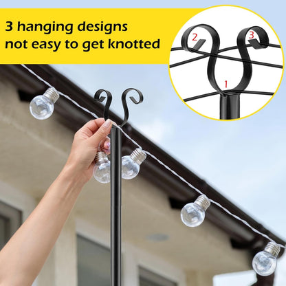 Festoon Light Poles Outdoor 4 Pack 2.7m Black Steel Garden String Light Stands