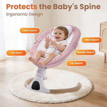Electric Baby Swing Bouncer Newborn Pink Bluetooth 5 Speed Remote 0-6 Months