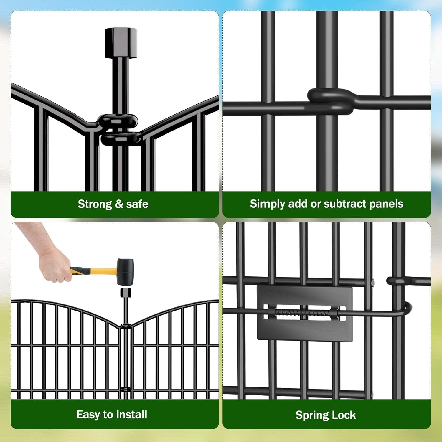 Garden Fence Panels 10pc No Dig Metal 61cm 6.1m Gate Dog Animal Barrier Black
