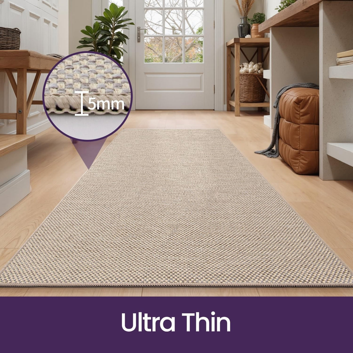 Hallway Runner Rug Carpet 80x300cm Non Slip Rubber Backed Absorbent Khaki Low Pi
