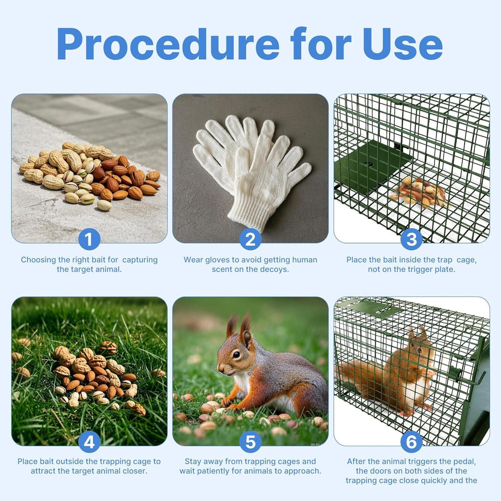 Humane Live Animal Trap Double Door Metal Cage 80x26x28cm