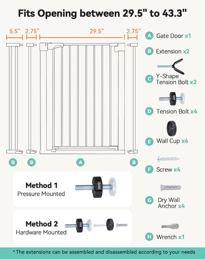 Baby Gate Safety 36in Extra Tall Auto Close Pet Dog Stair Doorway Black Metal