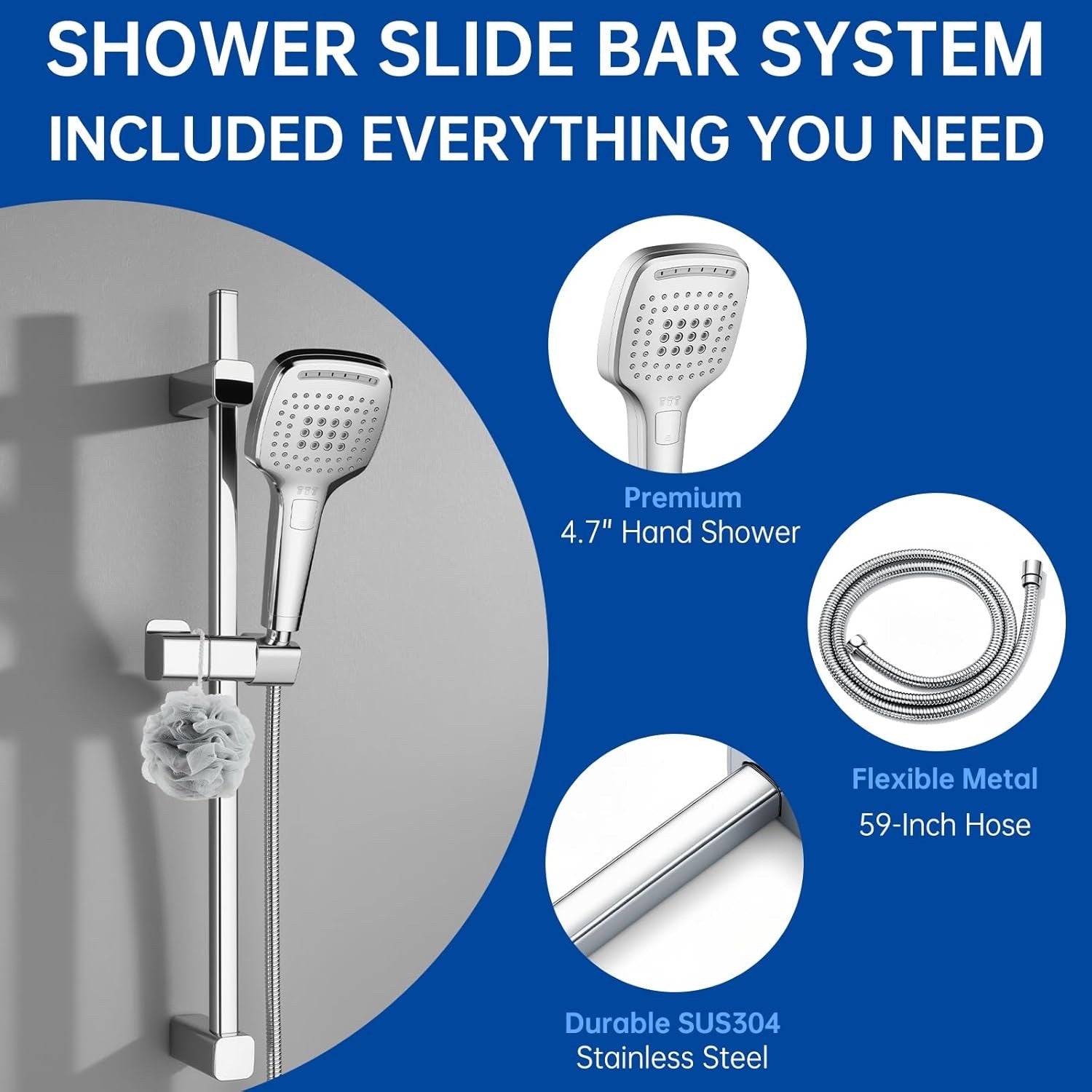 Shower Head High Pressure Stainless Steel Adjustable Bathroom Handheld Chrome