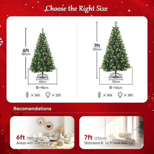 SALCAR Pre Lit Christmas Tree 7ft, 210cm Spruce Pine Xmas Tree with LED Lighting
