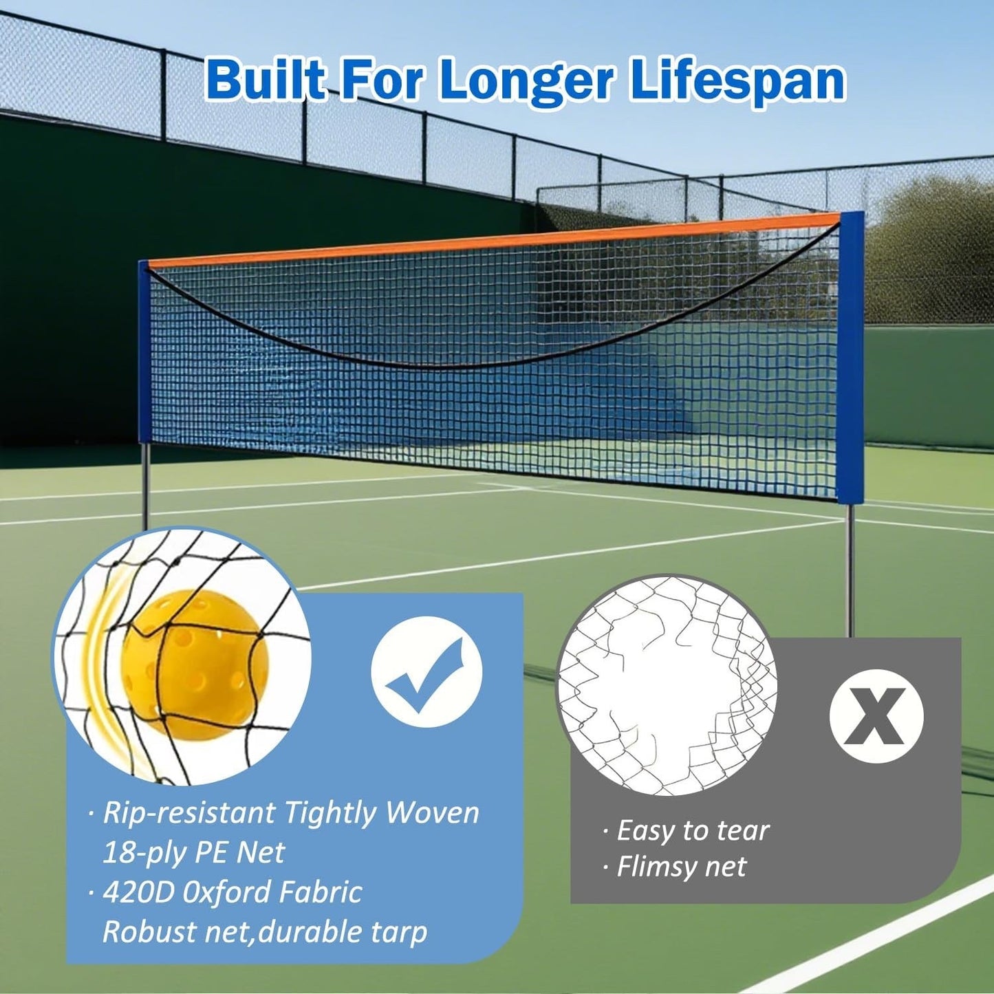 Badminton Net Portable Stand 4.1M Adjustable Height Tennis Volleyball Set Game