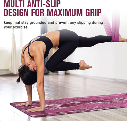 Yoga Mat Exercise Fitness Pilates 10mm Extra Thick Non Slip Rubber TPE Purple