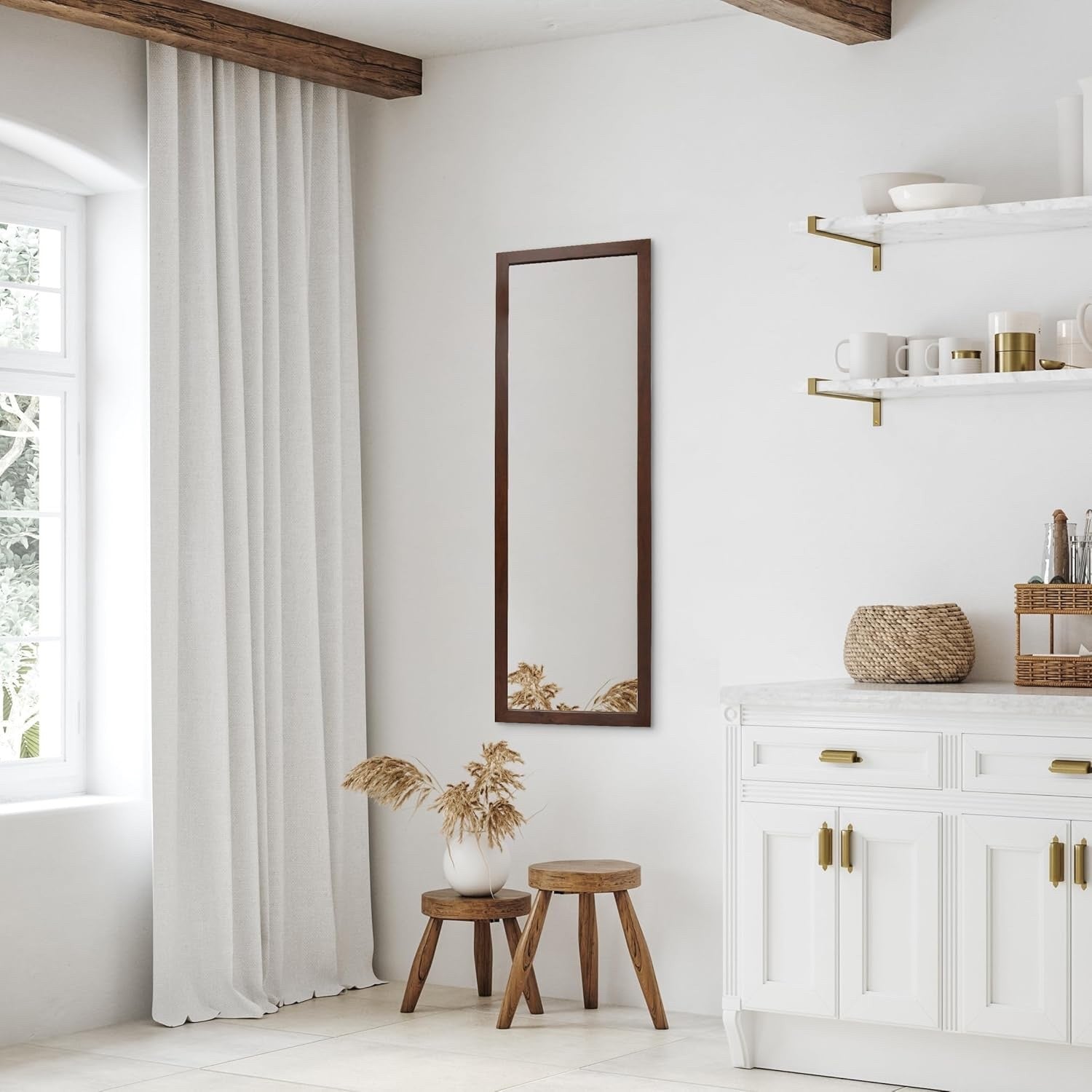 Home Selections Wooden Full Length Wall Mirror Brown 35x110cm