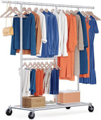 Heavy Duty Double Clothes Rail w/ Wheels 209kg Adjustable Mobile Rack