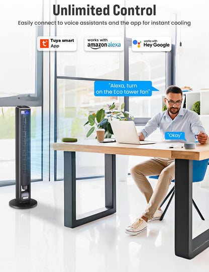 Smart Tower Fan 42in WiFi Alexa 12 Speed 4 Modes 120° Oscillation EcoNour