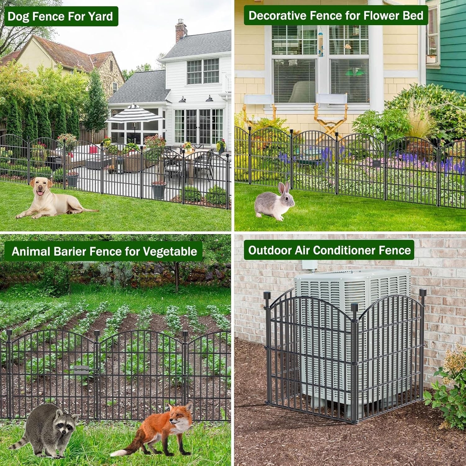 Garden Fence Panels 10pc No Dig Metal 61cm 6.1m Gate Dog Animal Barrier Black