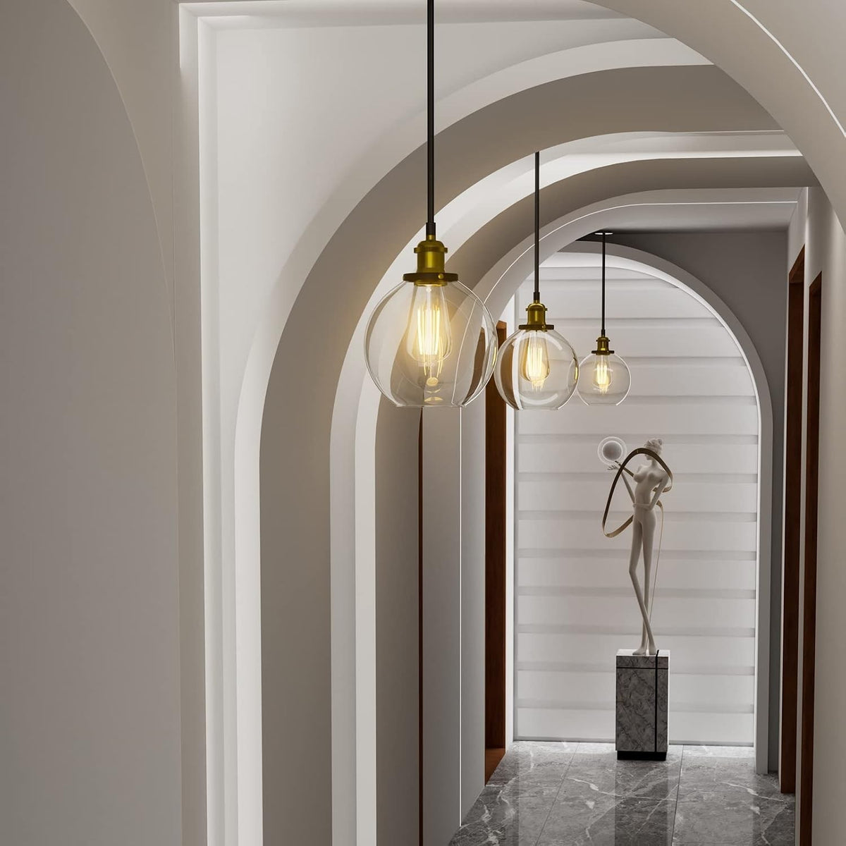 Pendant Ceiling Lights Glass Globe 2 Pack Clear 20cm E27 Vintage Kitchen Hanging