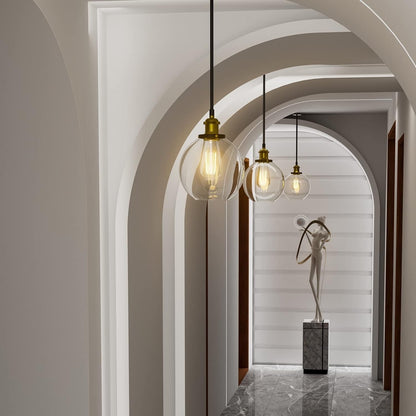 Pendant Ceiling Lights Glass Globe 2 Pack Clear 20cm E27 Vintage Kitchen Hanging