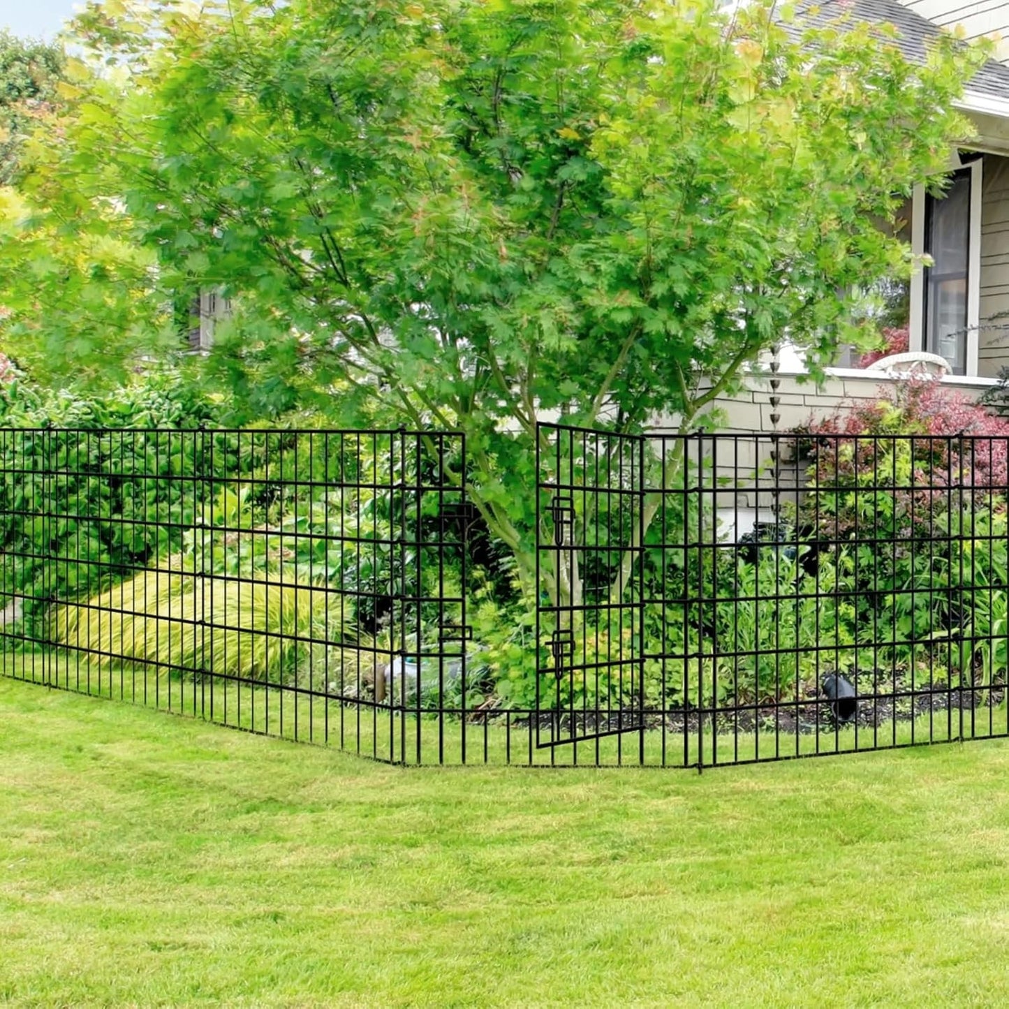 Garden Fence 5 Panels Gate 3.5m Metal No Dig Dog Pet Barrier Border Black