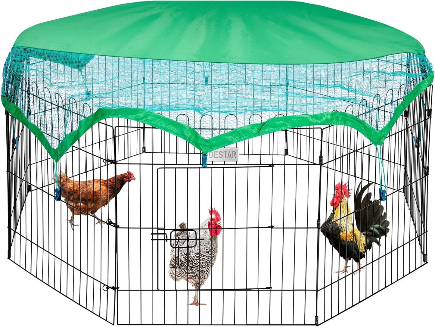8 Panel Foldable Outdoor Metal Chicken Coop Run Pen w Cover Rabbit Duck Cat