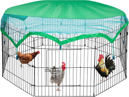 8 Panel Foldable Outdoor Metal Chicken Coop Run Pen w Cover Rabbit Duck Cat