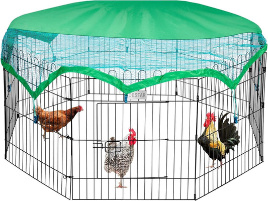 8 Panel Foldable Outdoor Metal Chicken Coop Run Pen w Cover Rabbit Duck Cat