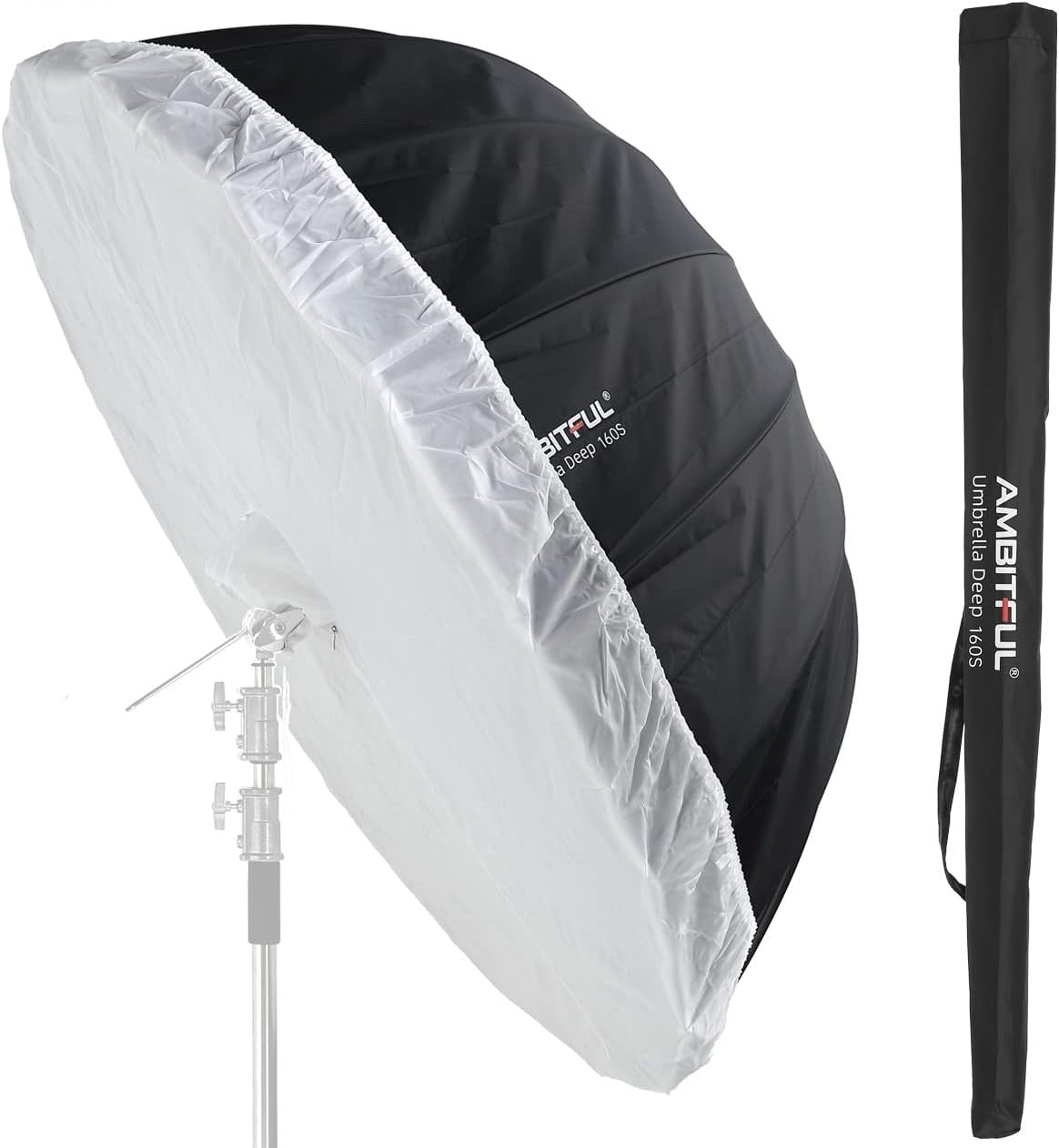 AMBITFUL Parabolic Umbrella 62 Inch Parabolic Silver Black Reflective Umbrella