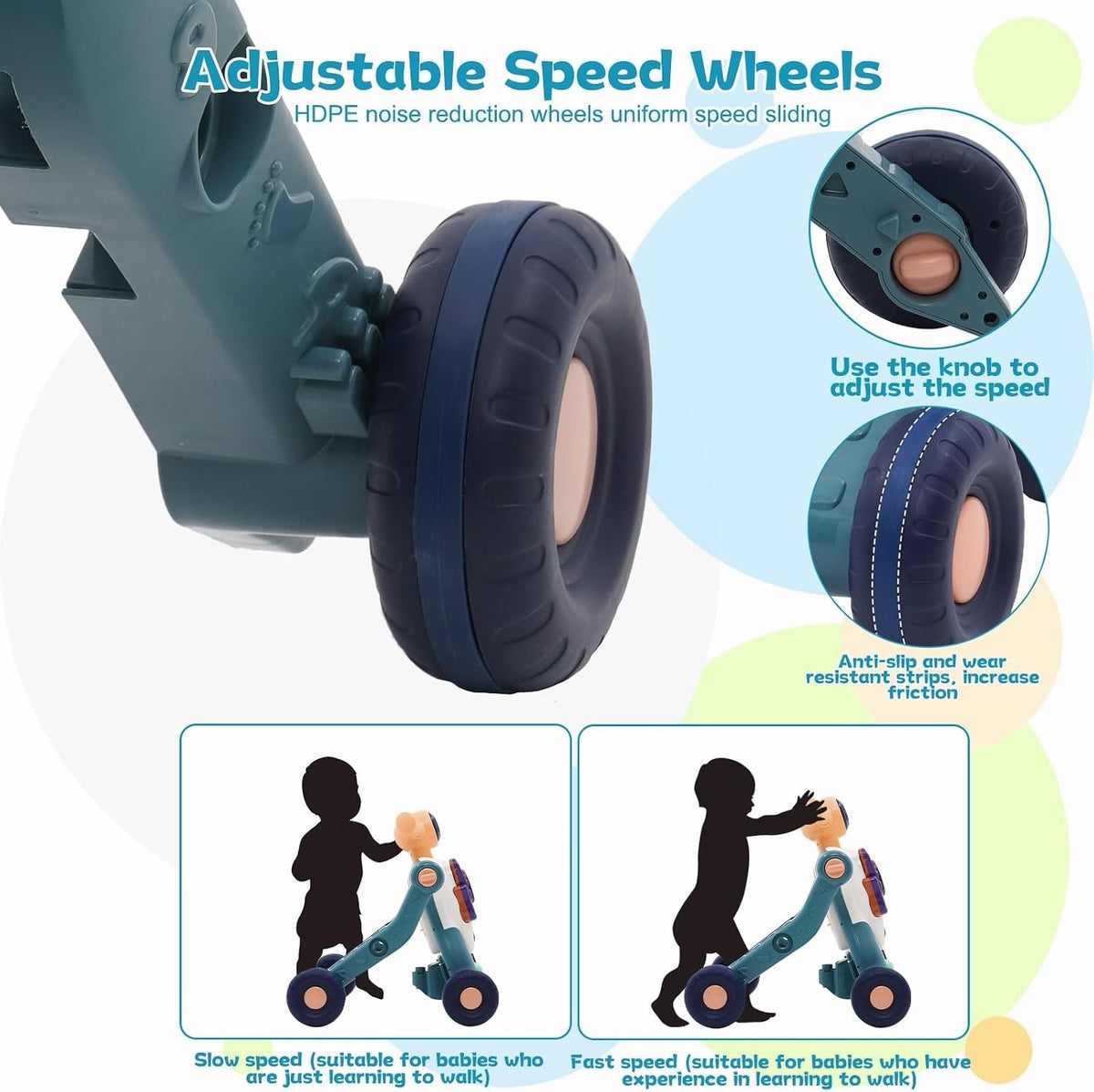 Baby Walker Push Along Toy 3 in 1 Sit Stand Ride On Blue Music Activity Panel