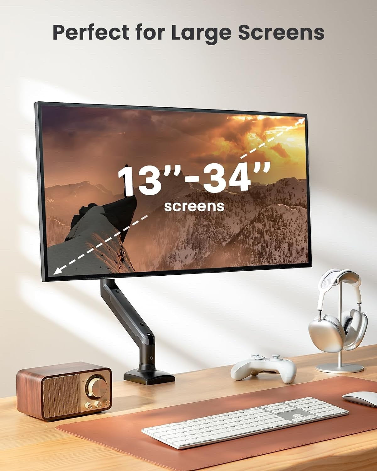 Monitor Arm Desk Mount Ultrawide Single 13-40in Adjustable VESA Black 12kg Heavy