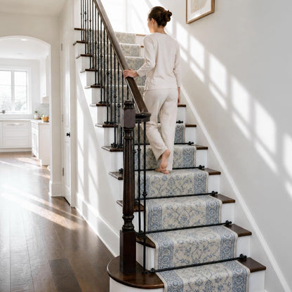 Stair Carpet Rods Runner Set 13 Black Wrought Iron 70cm Round Finials Cut Size