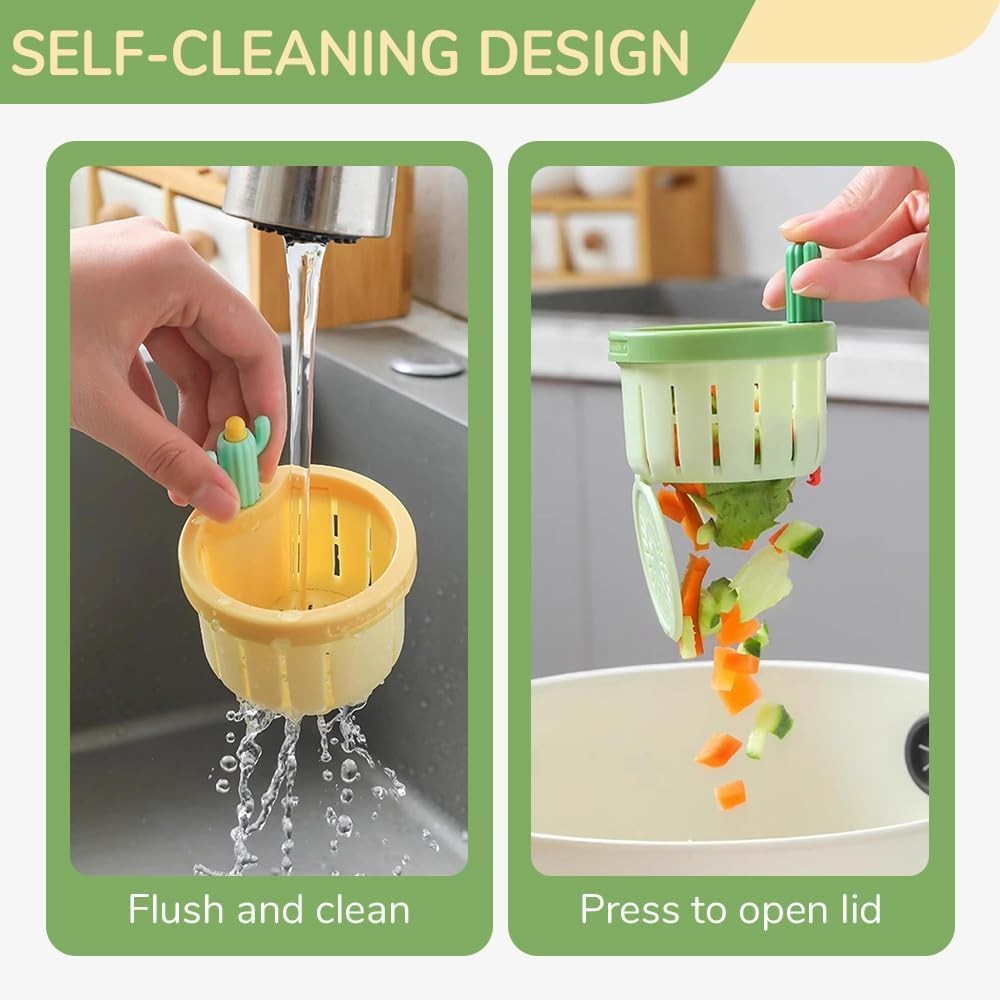 Cactus Kitchen Sink Drain Strainer Press Automatic Dumping Basket Lime Green