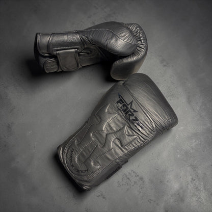 Boxing Gloves Leather Black Forza Warrior Edition Tribal Training Pair Bag