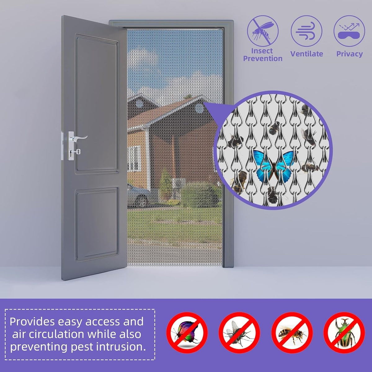 Chain Curtain Aluminum Fly Screen Door 100x210cm Black Insect Privacy Barrier
