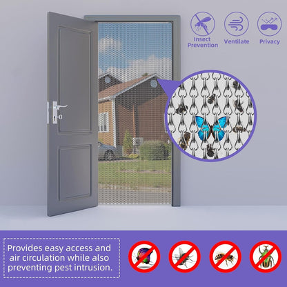 Chain Curtain Aluminum Fly Screen Door 100x210cm Black Insect Privacy Barrier