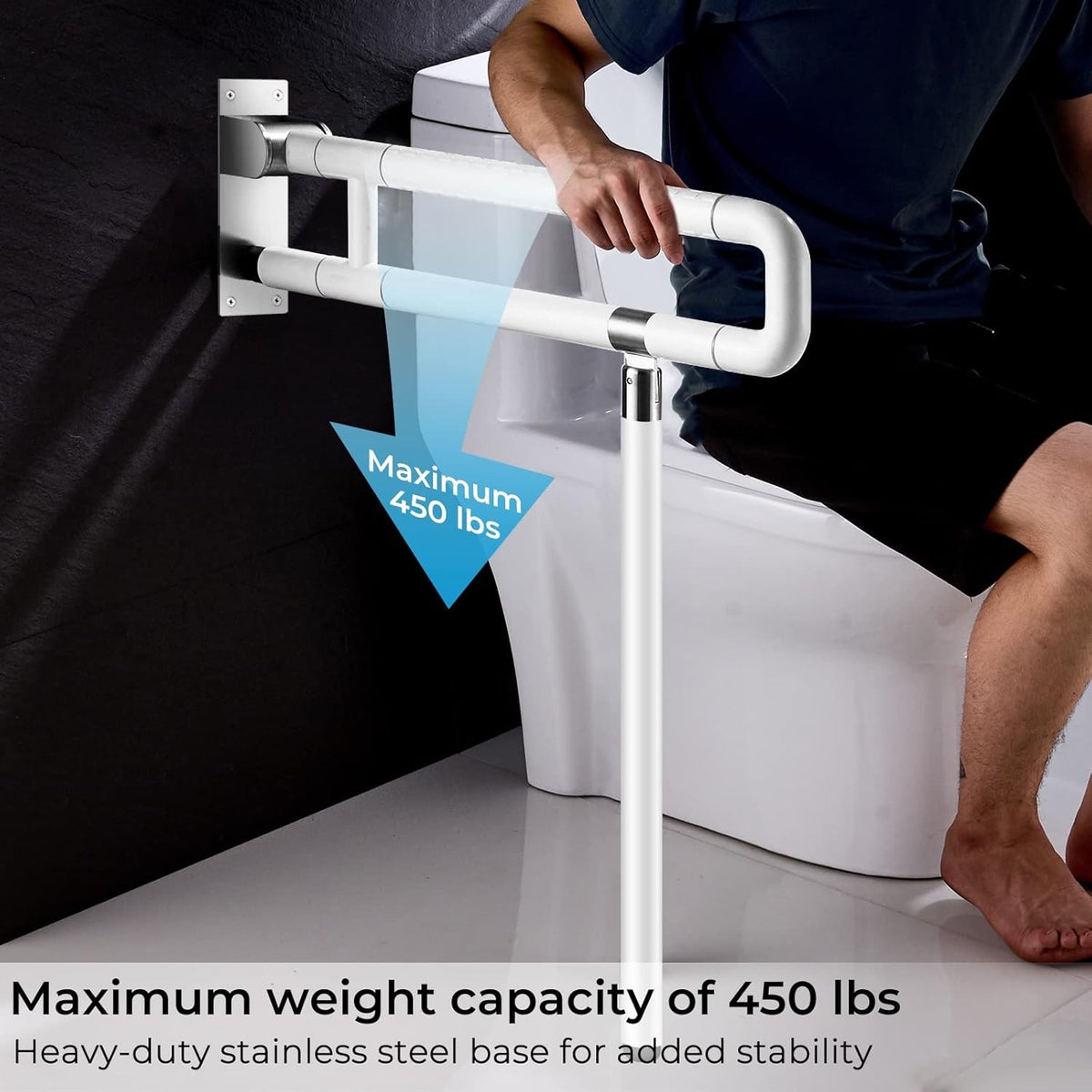 Toilet Grab Rail Foldable 65cm Wall Mounted Stainless Steel Bathroom Support Whi
