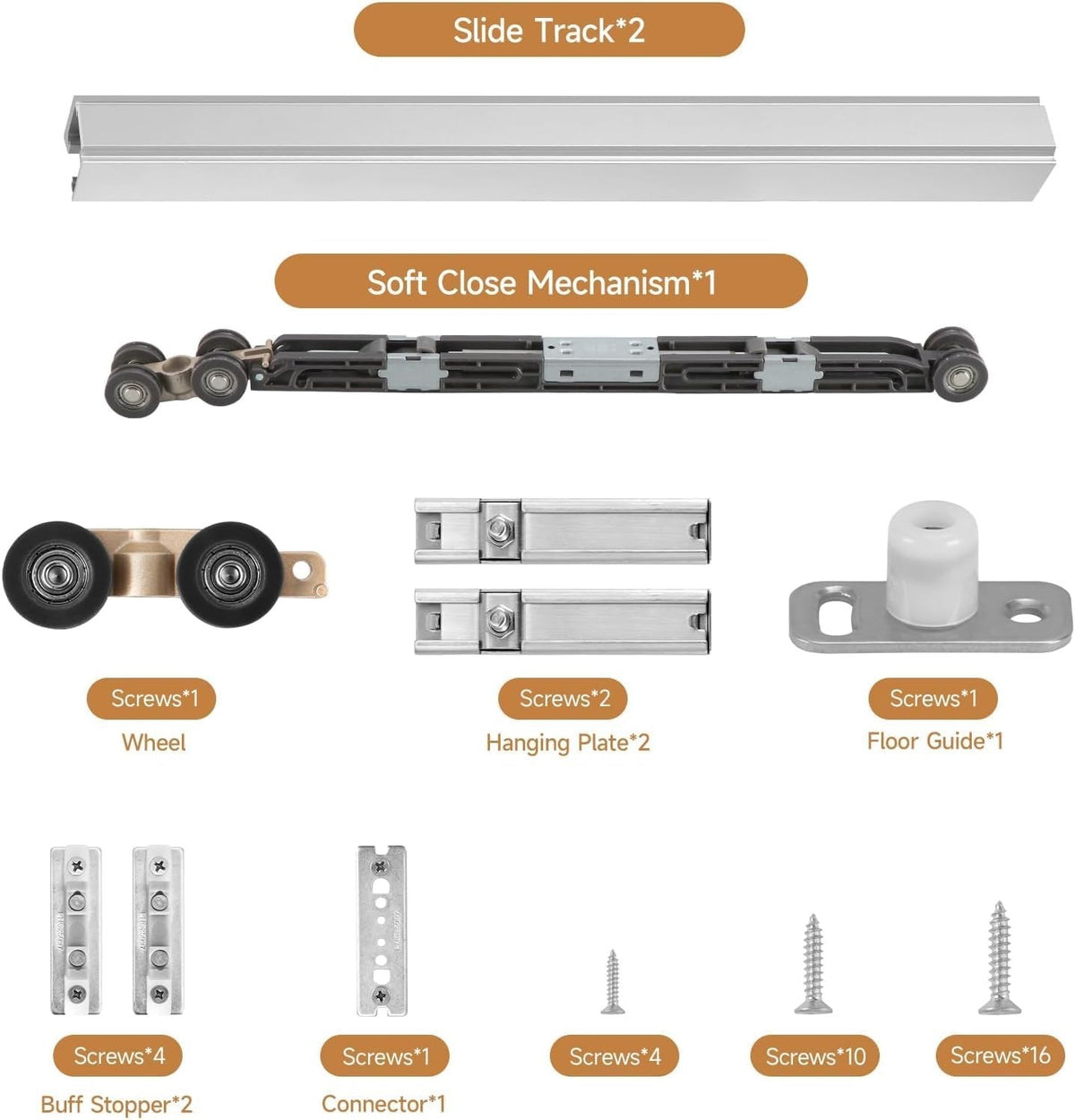 Pocket Door Sliding Hardware Kit 72" 1.8m Soft Close Heavy Duty Aluminium Track